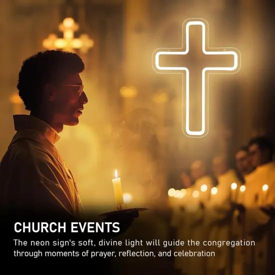 Cross Neon Sign, LED Cross Neon Lights for Window Decor, Hanging Jesus Neon Light up Signs for Wall, Christening Day Church Festivals Party Home Weddings Party Meditation Easter Christmas Gift Decoration {2}