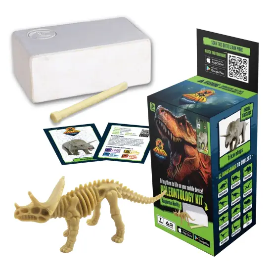Dino Explorers: AR Dinosaur XL & Brick Combo - Triceratops - 10" Articulated Sound Toy Figure & Paleontology Dig Kit, Augmented Reality Set, Kids 3+ {5}