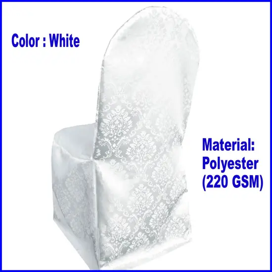 Marquis Damask Jacquard Polyester Chair Cover White {1}