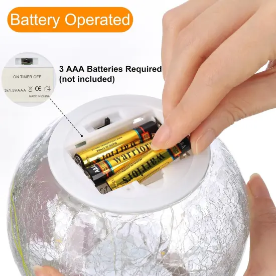 Set of 2 Lighted Pumpkin Crackle Glass Balls 6&rsquo;&rsquo; 4.7&rsquo;&rsquo; LED Night Light Globe Lamps with Warm White LED Battery Powered for Home Party Wedding Women&rsquo;s Gift {4}