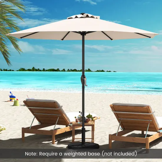 Fabric Outdoor Heavy Duty Market Umbrella with Crank Handle, 8 Sturdy Ribs, UV Protection Beige {6}