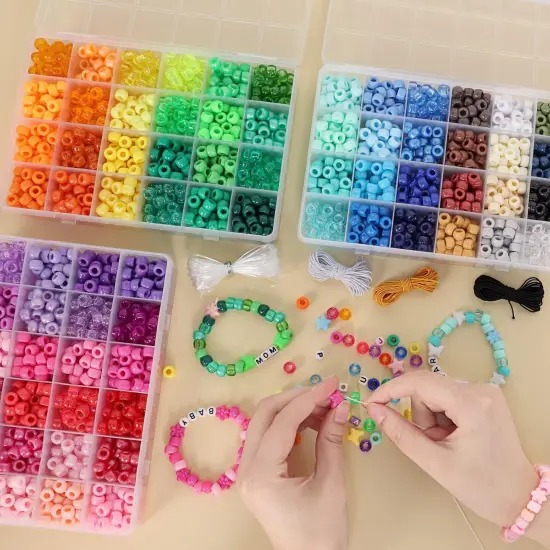 4700pcs, 72 Colors Pony Beads Rainbow Kandi Bead for Bracelets Making Kit, 3600pcs 9mm Plastic Beads and 1000pcs Letter Beads, Alphabet Beads for Bracelets Jewelry Making with Elastic Threads {3}