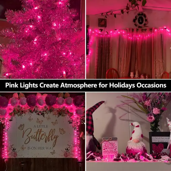 100 Count Mini Pink Lights String, 21ft Pink Christmas Tree Lights Plug in,Christmas Pink String Lights for Room, Valentine's Day Outdoor Porch Decor Birthday Celebrations and Weddings Decorations {3}