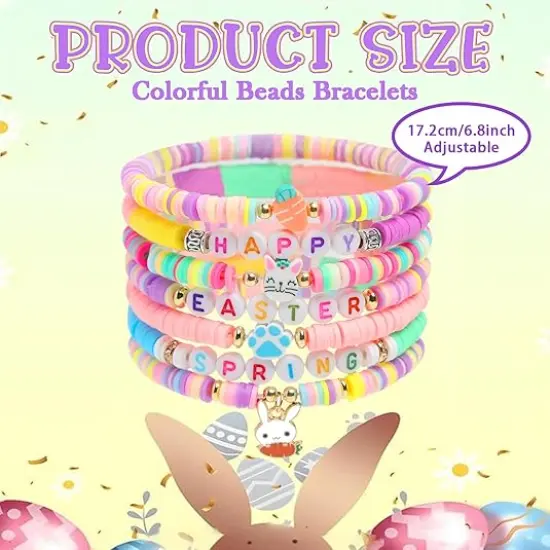 Easter Heishi Bracelets Polymer Clay Elastic Bracelets Man Woman Party Easter Bunny Egg Bracelets {2}