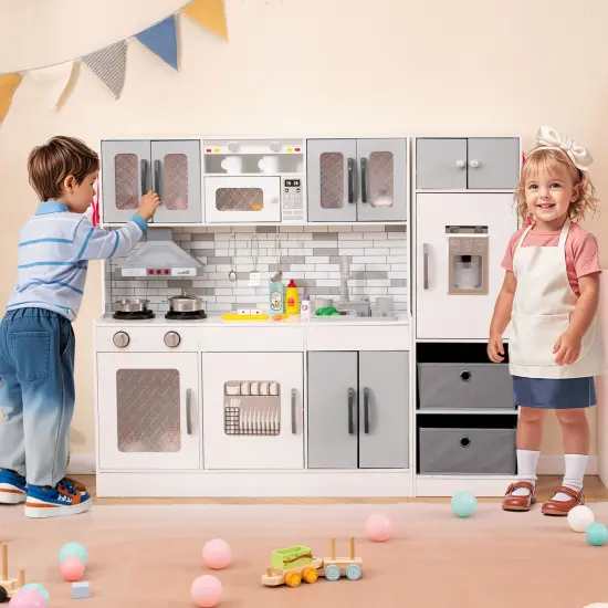 Wooden Pink Kitchen Playset with Lights & Sounds for Kids Ages 3+ Grey {2}