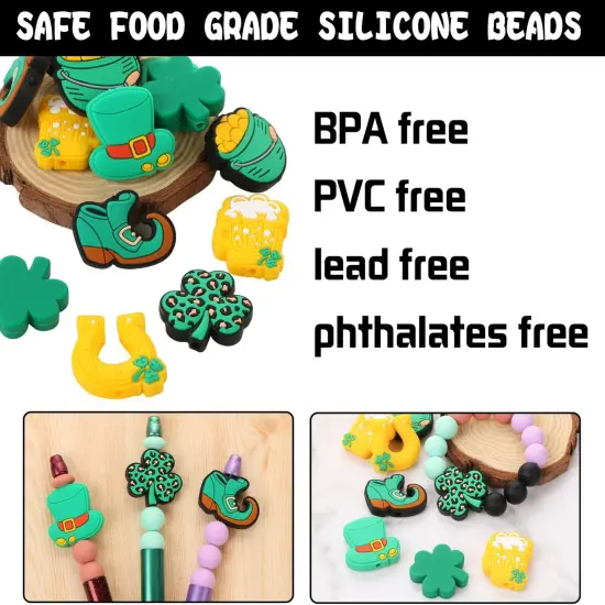 Silicone Focal Beads Kit, 14 Pcs St. Patrick's Day Theme, Assorted Shapes, Silicone Beads Bulk for Jewelry Making {3}