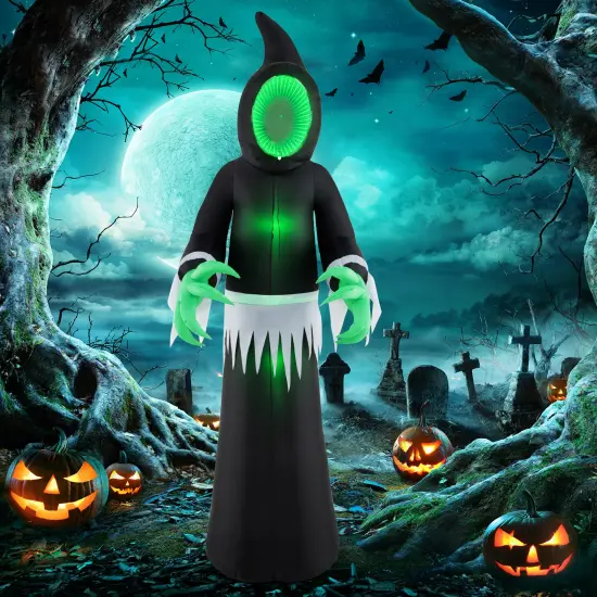 8 Feet Giant Halloween Inflatable Ghost with Built-in LED Lights and Mirror Face {5}