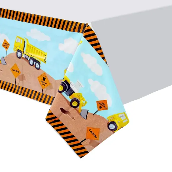 Plastic Table Cloth Cover for Kids Construction Birthday Party Supplies and Decoration (54 x 108 in, 3 Pack) Yellow {1}