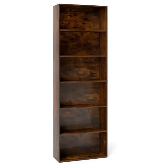 6-Tier Bookcase with 6 Open Shelves and Anti-Toppling Kits Rustic Brown {1}