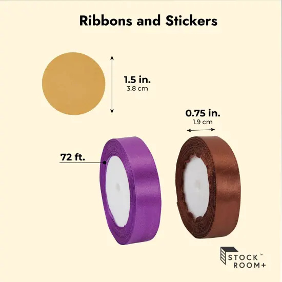 50-Pack Brown Kraft Paper Gift Boxes, 3x3x3-Inch Boxes for Party Favors with 2 Rolls of 72-foot x 0.75-Inch Satin Ribbon in 2 Colors with 50 Round Gold 1.5-Inch Stickers {4}