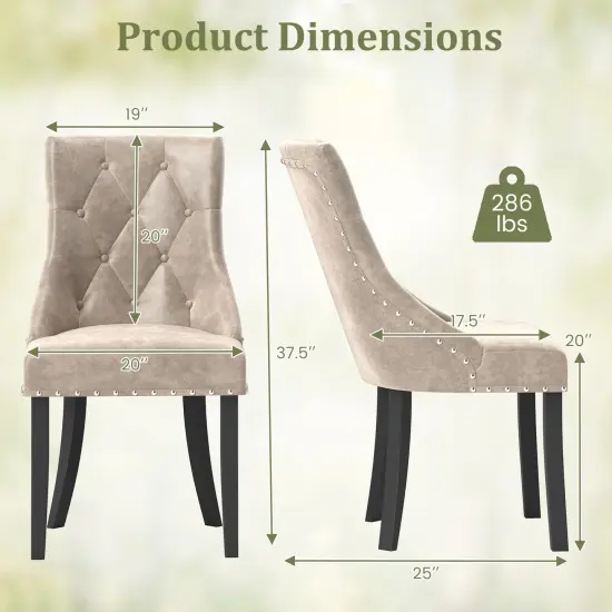 Tufted Wingback Upholstered Dining Chairs Set of 2-Light Brown {4}