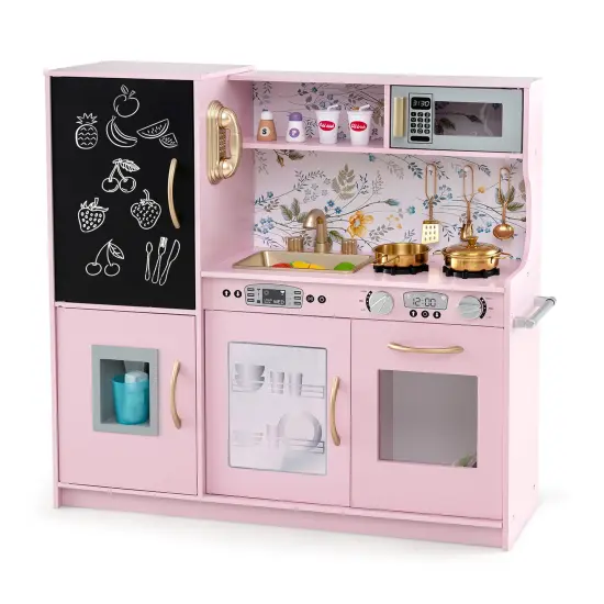 Wooden Pretend Play Kitchen Set for Toddlers, Boys & Girls Ages 3-6 with Cooking Accessories Light Pink {2}