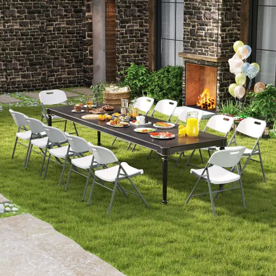 4 Pack Folding Stackable Chairs with Metal Frame and Carrying Handle-White {6}