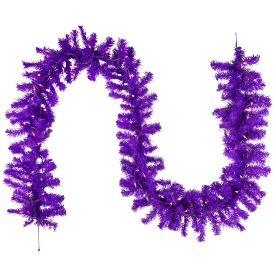 Northlight Pre-Lit Artificial Pine Christmas Garland - 9' - Purple - Clear Lights {3}