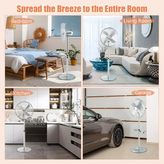 16 Inch Pedestal Standing Fan Oscillating Pedestal Fan with 3 Speeds and Adjustable Height Silver {5}