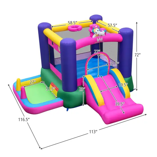 6-in-1 Bouncy Castle Inflatable Bounce House with Slide and Ball Pit with 480W Blower {5}