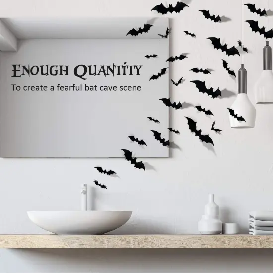 60PCS Halloween Bats Decoration, 4 Different Sizes Realistic PVC Black 3D {4}