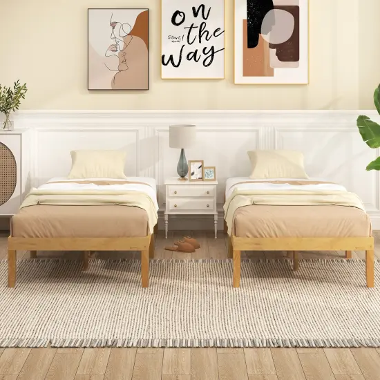 14 Inch Twin Wood Platform Bed Frame with Wooden Slats Support Perfect for Dorms Natural {5}