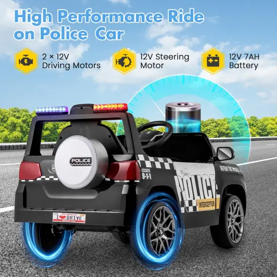 12V Electric Kids Ride-On Police Car with Remote, Siren, and Flashing Lights White {2}