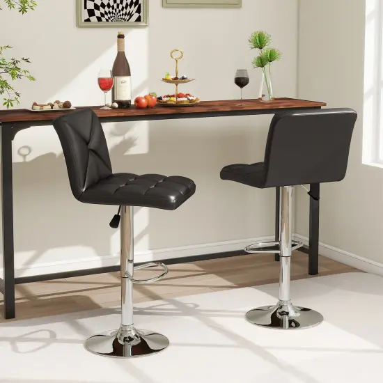 PU Leather Bar Stools Set of 2 with Backrest, Adjustable Height, Modern Design, Comfortable Seating Black {3}