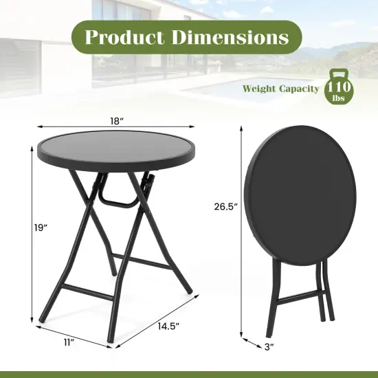 Black Metal Folding Side Table 18 Inch Round Compact Patio Coffee Table with Easy Storage {5}