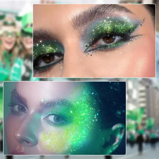 Green Body Glitter Gel, Roll-on Face Glitter for St Patricks Day Festival Rave Accessories, Holographic Hair Glitter Gel,Body Shimmer Mardi Gras Makeup for Rave Party {5}