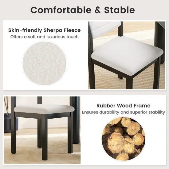 Set of 2 Dining Chairs Sherpa Upholstered Armless Chair with Wood Frame-White {6}