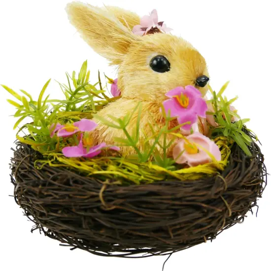 Adorable Handcrafted Easter Straw Bunny in Nest with Floral Grass, Exquisite Easter Handicrafts for Home Decor,Office Decor, Garden Decor {1}