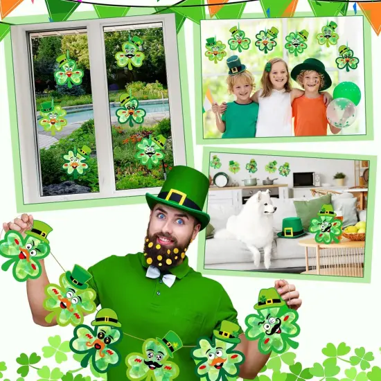 24 Pcs St. Patrick's Day Craft Kit Lucky Shamrock Suncatcher Craft Irish Day Window DIY Tissue Paper Suncatcher Decoration Ornament for Classroom St Patricks Party Favor Supplies {5}