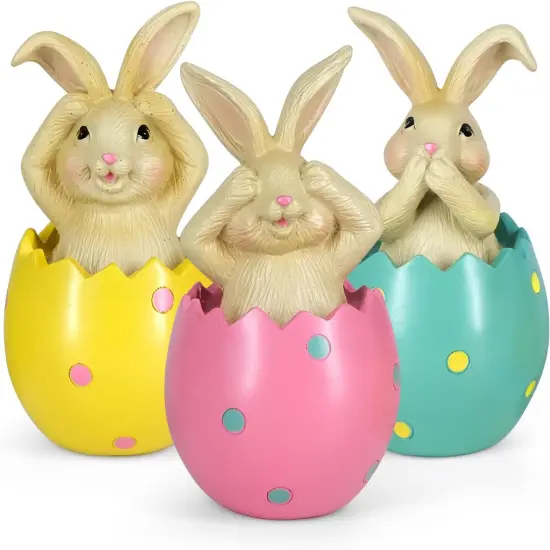 Colorful Eggshell Polyresin Bunny Easter Decor, Table Rabbit Easter Decorations {1}