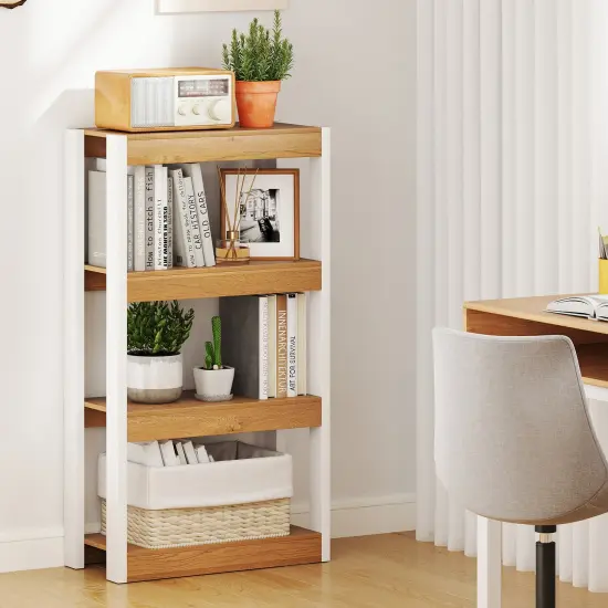 4 Tier Bookshelf Wooden Bookcase with Dual Anti-Tipping Kits Perfect for Living Rooms, Bedrooms Or Studies Natural {2}