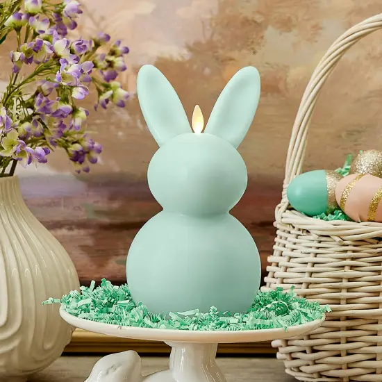 Flameless Candle Easter Bunny, Real Wax Moving Flame LED Candle with Timer, Holiday Table Decoration - 4.5" x 8" (Fresh Mint) {2}