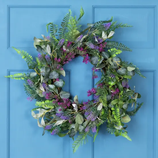 Northlight Lavender and Mixed Foliage Artificial Floral Spring Wreath, Purple and Green - 22-Inch {1}