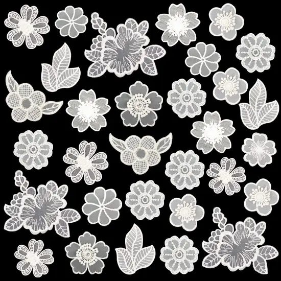 30 PCS Lace Flowers Applique Embroidery Flowers Leaf Sew Iron On Patch, Organza Patches Flowers Applique for Wedding Bridal Dress Sewing Craft DIY Clothes Hair Ornaments (White) {1}