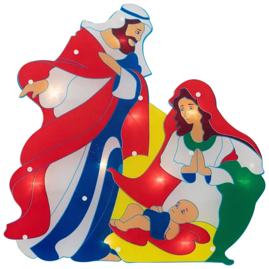 Northlight 17.75" Lighted Holy Family Nativity Scene Christmas Window Silhouette Red {3}