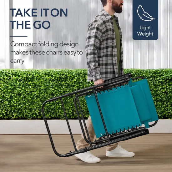 Best Choice Products Folding Outdoor Zero Gravity Rocking Lounge Chair w/ Headrest Pillow Peacock Blue {4}