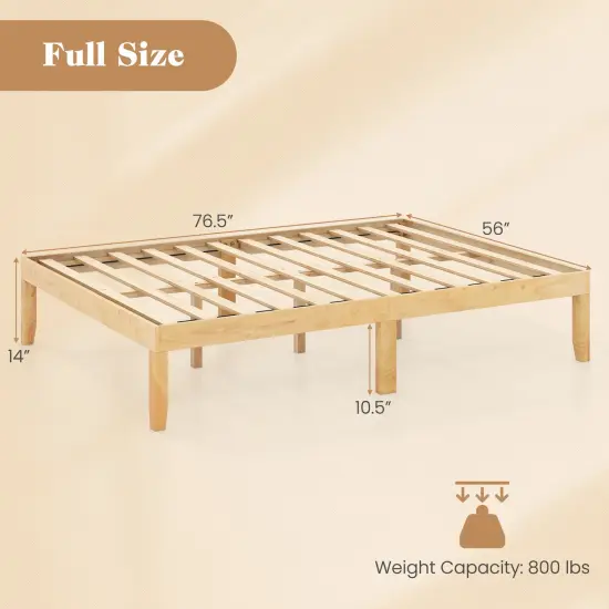 Full Size Bed Frame with Wooden Slats Support and Rubber Wood Legs Perfect for Dorm Room Natural {4}