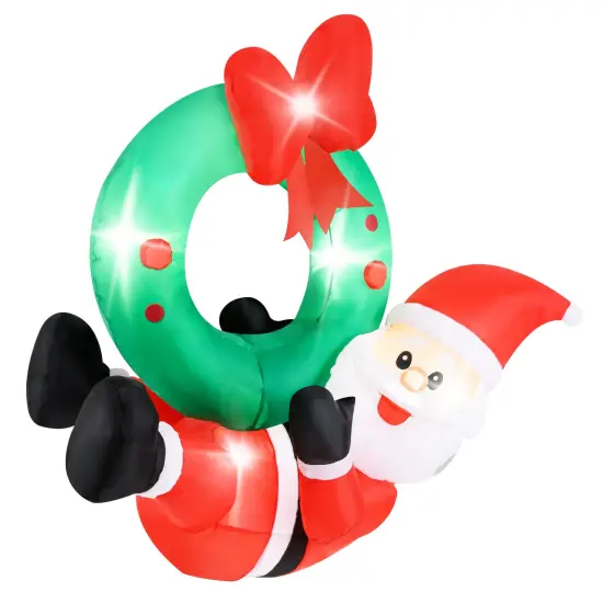4-Feet Inflatable Santa Claus Wreath with Red Bow and 5 LED Lights {4}