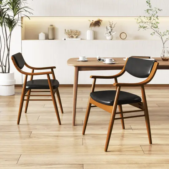 Brown Wooden Dining Chair Set of 2 with Cushioned Seat and Back Support for Comfort Black {2}