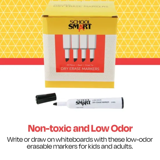 School Smart Dry Erase Markers, Chisel Tip, Low Odor, Black, Pack of 48 {7}