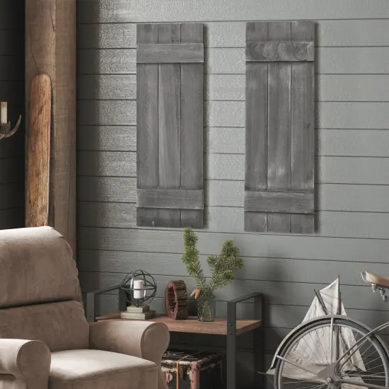 Farmhouse Paulownia Wood Window Shutters Set of 2 for Windows Dark Grey {6}
