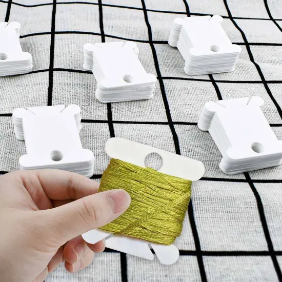 120 Pieces Plastic Floss Bobbins for Cross Stitch Embroidery Cotton Thread Embroidery Floss Cross Stitch Threads Craft DIY Sewing Storage Winding Thread Organizer Holder Embroidery DIY Cards (White) {6}