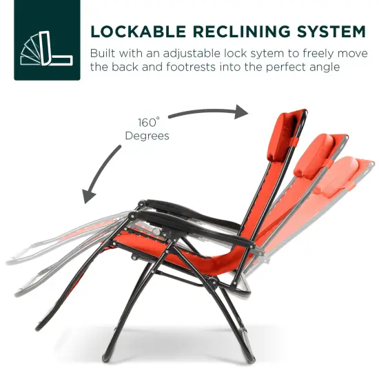 Best Choice Products Oversized Zero Gravity Chair, Folding Outdoor Patio Recliner w/ Cup Holder Burnt Orange {4}