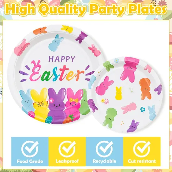96Pcs Easter Bunny Peeps Party Plates Supplies - Happy Easter Rabbits Party Tableware Decorations Disposable Paper Plates Napkins Forks for Kids Spring Birthday Baby Shower, Serves 24 {3}