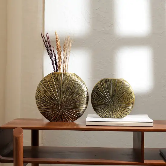 Decorative Aluminium Golden Flower Vase - Set Of 2 {1}