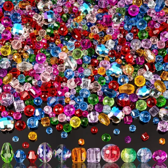 636pcs Glass Beads for Jewelry Making - Colorful Rainbow Craft Crystal Beads with Loose Beads Sparkly Beads Hole Drilled DIY for Bracelets Craft Earrings Making {1}