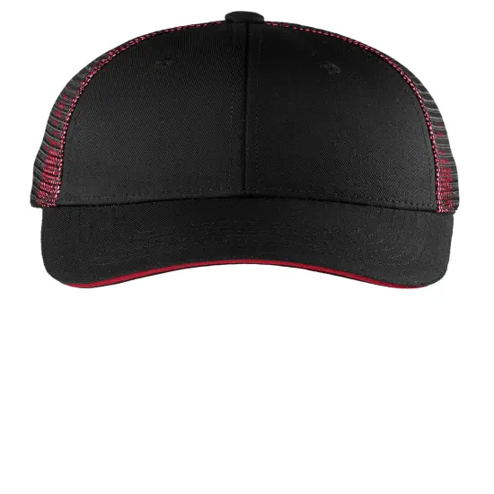 Port Authority&reg; Double Mesh Snapback Sandwich Bill Cap Black/ Red {2}