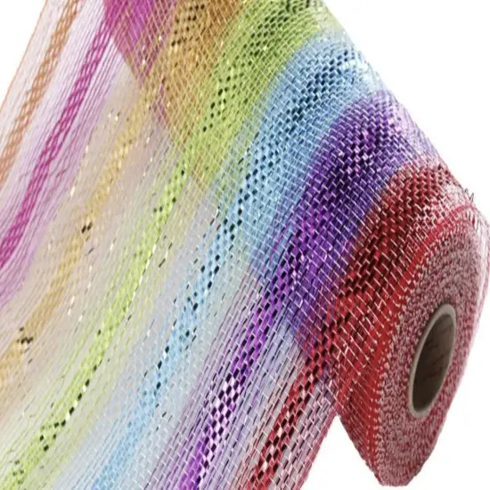 Multi Color Deco Poly Mesh Ribbon 10 Inch x 30 Feet | Red Purple Turquoise Green Orange Pink {1}