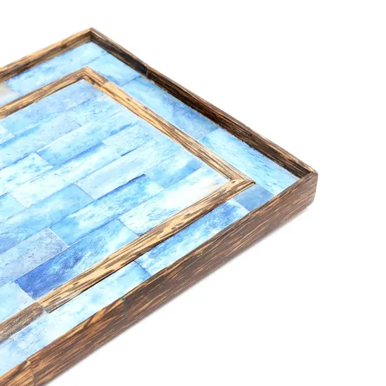 Decorative Blue Bone dyed & Wood Tray/Serving Tray - 12" X 7.25" X 0.75" {5}