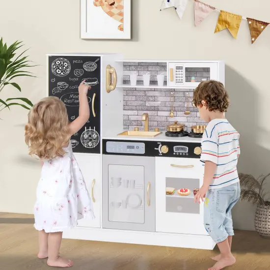 Pretend Play Kitchen with Utensils for Kids Aged 3+-White {3}